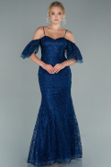 Длинное Платье Русалка С Кружевами Темно-синий ABU2520