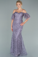 Длинное Кружевное Вечернее Платье Лавандовый ABU2409