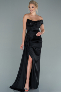 Длинное Атласное Вечернее Платье Черный ABU2506