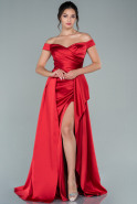 Длинное Атласное Выпускное Платье красный ABU2414