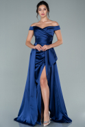 Длинное Атласное Выпускное Платье Темно-синий ABU2414