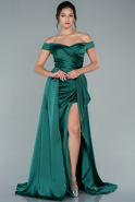 Длинное Атласное Выпускное Платье Изумрудно-зеленый ABU2414