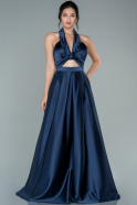 Длинное Атласное Выпускное Платье Темно-синий ABU2296