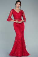 Длинное Вечернее Платье Из Кружева красный ABU2508