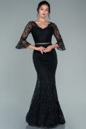 Длинное Вечернее Платье Из Кружева Черный ABU2508