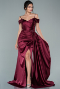 Длинное Атласное Вечернее Платье Бордовый ABU2380