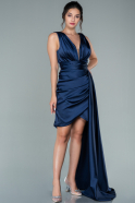 Короткое Атласное Платье Темно-синий ABK1460