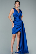 Короткое Атласное Платье Ярко-синий ABK1460