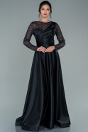 Длинное Атласное Вечернее Платье Черный ABU2382
