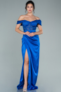 Длинное Атласное Вечернее Платье Ярко-синий ABU2525