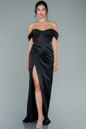 Длинное Атласное Вечернее Платье Черный ABU2525