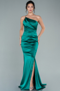 Длинное Атласное Выпускное Платье Изумрудно-зеленый ABU2518