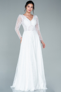 Длинное Вечернее Платье Из Кружева Белый ABU2512