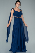 Длинное Шифоновое Вечернее Платье Темно-синий ABU2527