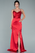 Длинное Атласное Выпускное Платье красный ABU1938