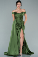 Длинное Атласное Выпускное Платье Темно-зеленый ABU2414