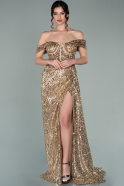 Длинное Чешуйчатое Вечернее Платье Золотой ABU2144