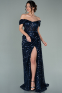 Длинное Чешуйчатое Вечернее Платье Темно-синий ABU2144