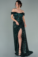 Длинное Чешуйчатое Вечернее Платье Изумрудно-зеленый ABU2144