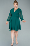 Большое Короткое Шифоновое Платье Изумрудно-зеленый ABK1472