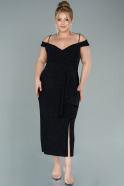 Миди Вечернее Платье Большого Размера Черный ABK1474