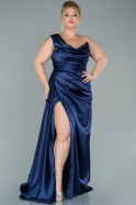 Большое Атласное Платье Темно-синий ABU2531