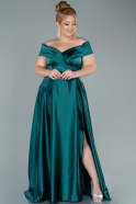 Большое Атласное Платье Изумрудно-зеленый ABU2355
