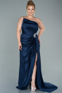 Большое Атласное Платье Темно-синий ABU2532