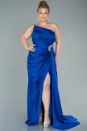 Большое Атласное Платье Ярко-синий ABU2532