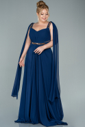 Длинное Шифоновое Вечернее Платье Темно-синий ABU2534