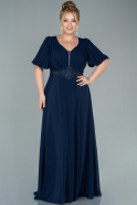 Длинное Шифоновое Вечернее Платье Темно-синий ABU2536