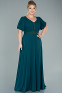 Длинное Шифоновое Вечернее Платье Изумрудно-зеленый ABU2536