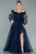 Длинное Свободное Вечернее Платье Темно-синий ABU1535