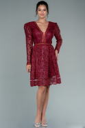 Короткое Кружевное Платье Бордовый ABK1269