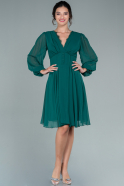 Короткое Шифоновое Ночное Платье Изумрудно-зеленый ABK1480