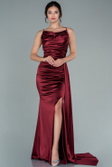 Длинное Атласное Выпускное Платье Бордовый ABU2539