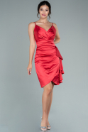 Короткое Атласное Платье красный ABK1482