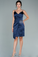 Короткое Атласное Платье Темно-синий ABK1483