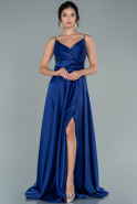 Длинное Атласное Выпускное Платье Темно-синий ABU2540