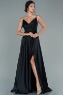 Длинное Атласное Выпускное Платье Черный ABU2540