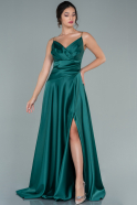 Длинное Атласное Выпускное Платье Изумрудно-зеленый ABU2540