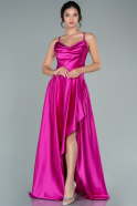 Длинное Атласное Выпускное Платье Светлая Фуксия ABU2541