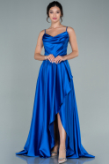 Длинное Атласное Выпускное Платье Ярко-синий ABU2541