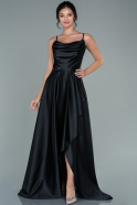 Длинное Атласное Выпускное Платье Черный ABU2541