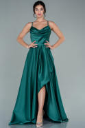 Длинное Атласное Выпускное Платье Изумрудно-зеленый ABU2541
