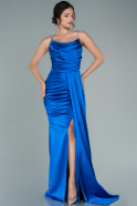Длинное Атласное Выпускное Платье Ярко-синий ABU2542