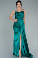 Длинное Атласное Выпускное Платье Изумрудно-зеленый ABU2542