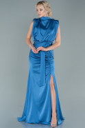 Длинное Атласное Вечернее Платье Индиго ABU2133