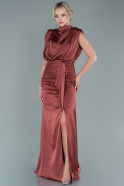 Длинное Атласное Вечернее Платье Цвет корицы ABU2133