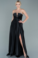 Длинное Атласное Выпускное Платье Черный ABU2543